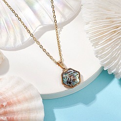 Шестиугольник Ожерелья с подвесками из ракушек, 304 из нержавеющей стали кабель цепи ожерелья, реальный 18 k позолоченный, шестиугольник, 17.80 дюйм (45.2 см), Кулон : 20x13.5x4.5 мм