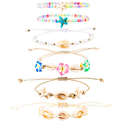 (52) Непрозрачная лаванда 6 шт 6 стиль регулируемые браслеты из плетеных бусин из нейлоновой нити, с натуральными бусинками из каури, граненые стеклянные бусы и латунные бусы, с экологически чистым шнуром из корейского вощеного полиэстера, разноцветные, внутренний диаметр: 1-1/4~3-1/4 дюйм (3.2~8.3 см)