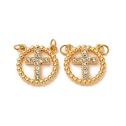 Настоящее золото 18K 304 из нержавеющей стали горный хрусталь подвески, крест очарование, с целью перехода в кольце, ионное покрытие (ip), реальный 18 k позолоченный, 15x15x2.5 мм, отверстие : 2.5 мм