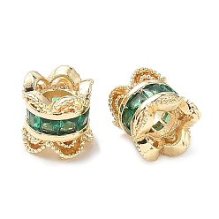 Золотой Латунные микро проложить Цирконий Европейский бисером, долговечный, бусины с большим отверстием, зелёные, золотые, 7.5x7.5 мм, отверстие : 3.4 мм