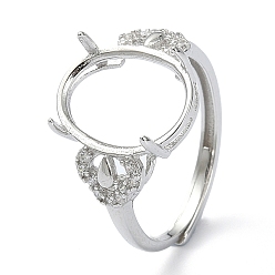 Real Platinum Plated Adjustable 925 Sterling Silver 4 Prongs Ring Settings,with Cubic Zirconia, Real Platinum Plated, 1.5~6.5mm, Inner Diameter: 17mm
