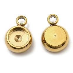 Golden PVD Vacuum Plating 201 Stainless Steel Pendant Rhinestone Settings, Flat Round, Golden, Fit for Rhinestone: 4mm, 8x5.5x3mm, Hole: 1.5mm