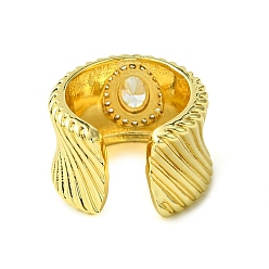 Chapado en Oro Real de 16K Anillos abiertos ovalados de circonita cúbica con micro pavé de latón, anillos de banda ancha, real 16 k chapado en oro, tamaño de EE. UU. 7 1/4 (17.5 mm)