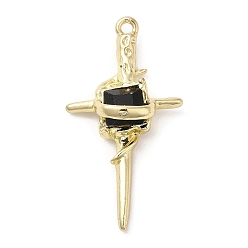 Jet Legierung rhinestone-anhänger, golden, Quer Charme, Jet, 35x18x9 mm, Bohrung: 1.5 mm