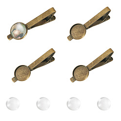 Античная Бронза 4шт. оправы для кабошонов из сплава, с 4 стеклянными кабошонами, античная бронза, 54x18x17 мм