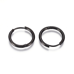 Electrophoresis Black 304 Stainless Steel Huggie Hoop Earrings, with 316 Surgical Stainless Steel Pin, Ring, Electrophoresis Black, 18x2mm, 12 Gauge, Pin: 0.9mm