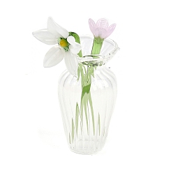 December Holly Набор для украшения стола, состоящий из цветов и вазы, изготовленных вручную методом лэмпворк., белые, Декабрь Холли, 24.5~32.5x23.5~32.5x43~52 мм
