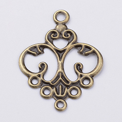 Antique Bronze Iron Chandelier Component Links, Etched Metal Embellishments, Antique Bronze, 32x24x0.5mm, Hole: 2~2.5mm