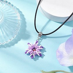 Сливовый Стеклянные бусины и полимерная глина и ожерелья с подвесками в виде снежинок от сглаза, ожерелья из черного вощеного хлопкового шнура для женщин, слива, 17.62 дюйм (44.75 см) в длину + 53 удлинитель мм