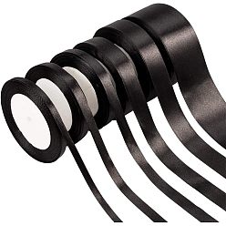 Black Satin Ribbon, Black, 6~50mm, about 25yards/roll(22.86m/roll), 6rolls/set