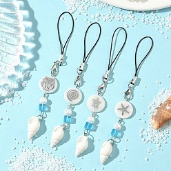 Платина 4 шт. 4 стили натуральные ремешки для мобильных телефонов, со стеклянными жемчужными бусинами и стеклянными бусинами k9, куб с плоским круглым, платина, 120~122 мм, 1 шт / стиль