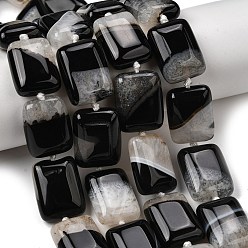 Черный Природный агат бисер нитей, окрашенная и подогревом, прямоугольные, чёрные, 19.5~20.5x15~15.5x8~8.5 мм, отверстие : 1 мм, около 18 шт / нитка, 15.75'' (40 см)