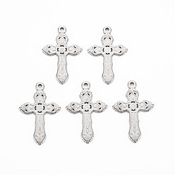 Нержавеющая Сталь Цвет Не тускнеющие 201 подвески из нержавеющей стали, крестик, цвет нержавеющей стали, 31x19.5x1 мм, отверстие : 1.6 мм