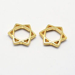 Настоящее золото 18K Долговечная оправа из сплава, для евреев, звезда Давида, реальный 18 k позолоченный, 14x14x2.5 мм, отверстие : 1 мм