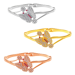 (52) Непрозрачная лаванда 3 шт. 3 цветные браслеты из сплава со стразами на петлях для женщин, бабочка, разноцветные, внутренний диаметр: 2-1/4x2 дюйм (5.8x5.1 см), 1 шт / цвет