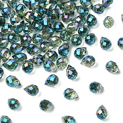 чирок 50 шт. Гальванические стеклянные бусины, слеза, с покрытием цвета радуги, граненые, зелено-синие, 8x6 мм, отверстие : 1 мм