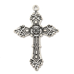 Античное Серебро Тибетский сплав стиля большие кулоны, подвески в форме креста, античное серебро, 56.5x36.5x1.5 мм, отверстие : 2.5 мм