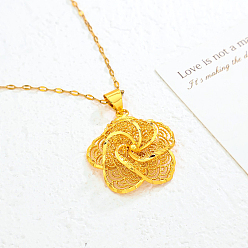 Настоящее золото 18K Винтажные готические латунные подвески в виде цветка, ожерелья из цепочек для женщин, реальный 18 k позолоченный, 15.75 дюйм (40 см)
