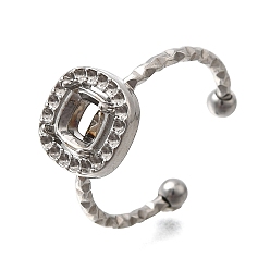 Нержавеющая Сталь Цвет Квадрат 304 компоненты регулируемого манжетного кольца из нержавеющей стали, настройки зубчатых колец, цвет нержавеющей стали, лоток : 6x3.5 мм, 10.5x8.5 мм