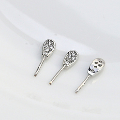 Platinum Brass Micro Pave Clear Cubic Zirconia Rabbit Ear Head Pins, for Baroque Pearl Making, Platinum, 13x4mm