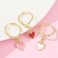 Настоящее золото 18K Латунные эмалевые открытые манжеты для женщин, сердце, стойки покрытие, прочное покрытие, без кадмия и без свинца, реальный 18 k позолоченный, 17x10 мм, внутренний диаметр: 17 мм