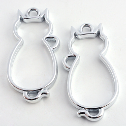 Platinum Rack Plating Alloy Kitten Open Back Bezel Pendants, for DIY UV Resin, Epoxy Resin, Pressed Flower Jewelry, Cat, Lead Free & Nickel Free, Platinum, 38x18x3.5mm, Hole: 3mm