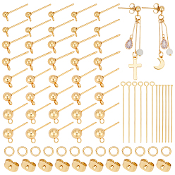 Золотой 304 серьги-гвоздики из нержавеющей стали, с петлей и 316 хирургическим стержнем из нержавеющей стали, с ушной гайкой и штифтами с плоской головкой, золотые, 15x5x3 мм, отверстие : 1.5 мм, штифты : 0.7 мм