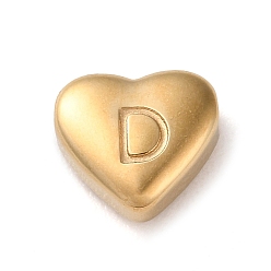 Letter D 201 Stainless Steel Beads, Golden, Heart, Letter D, 7x8x3.5mm, Hole: 1.5mm
