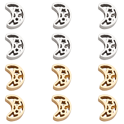 Golden & Stainless Steel Color 304 Stainless Steel Beads, Moon with Star, Golden & Stainless Steel Color, 10x7x3mm, Hole: 2mm, 2 colors, 6pcs/color, 12pcs/box