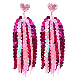 Разноцветный Серьги-гвоздики в форме сердца из акрила и пластика с блестками и кисточками, золотые, красочный, 110 мм