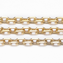 Золотой Ионное покрытие (ip) 304 кабельные цепи из нержавеющей стали, цепи с алмазной огранкой, пайки, граненые, с катушкой, овальные, золотые, 2x1.2x0.4 мм, около 32.8 футов (10 м) / рулон