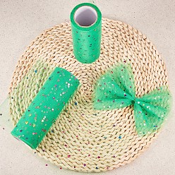 Green Heart Glitter Sequin Deco Mesh Ribbons, Tulle Fabric, Tulle Roll Spool Fabric For Skirt Making, Green, 6 inch(15cm), about 10yards/roll(9.144m/roll)