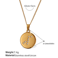 Лео 304 Подвеска-колье из нержавеющей стали с микропаве из прозрачного кубического циркония и изображением двенадцати созвездий, золотые, Лев, 16.54 дюйм (42 см)