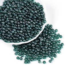 чирок Прозрачное стекло Бисер, остекление стиль, круглые, зелено-синие, 4~4.5 мм, отверстие : 1 мм, Около 4090 шт / фунт