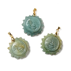 Flower Amazonite Подвески из натуральных цветов амазонита, с фурнитурой латунной золотого тона, без свинца и без кадмия, солнце с улыбающимся лицом, 36x29~29.5x9.5 мм, отверстие : 4x5 мм