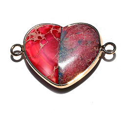 Красный Окрашенные натуральные императорские яшмы звенья соединительные подвески, сердечные ссылки, платина, красные, 33x21 мм