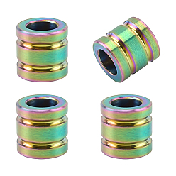 Rainbow Color 4шт. парашютный трос из титанового сплава, европейские бусины, бусины с большим отверстием, рифленая колонна, Радуга цветов, 10x10 мм, отверстие : 6 мм