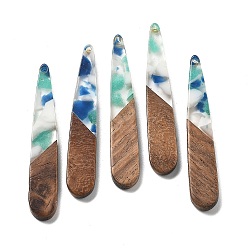 Голубой Подвески из смолы и ореха, слеза, голубой, 43.5x7.5x3.5 мм, отверстие : 1.5 мм