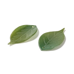 Olive Drab Opaque Resin Pendants, Leaf, Olive Drab, 26x13.8x2mm, Hole: 1.2mm