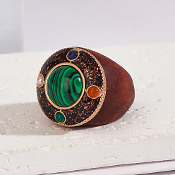 Малахит Плоские круглые кольца из дерева, смолы и синтетического малахита, 24 мм, внутренний диаметр: 18 мм