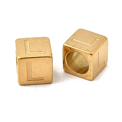 Letter L 304 из нержавеющей стали европейские шарики, бусины с большим отверстием, куб с письмом, золотые, Письмо L, 7x7x7 мм, отверстие : 5 мм