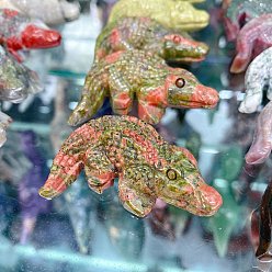 Унакит Натуральные резные фигурки крокодилов из унакита, статуи для украшения рабочего стола для домашнего офиса, 50x45 мм