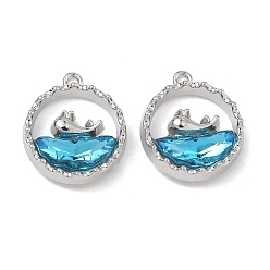 Небесно-голубой Сплав стекла подвески, плоская круглая форма с подвесками в виде китов, стойки покрытие, без кадмия, без никеля и без свинца, платина, голубой, 18x15.5~16x4~4.5 мм, отверстие : 1.2~1.4 мм