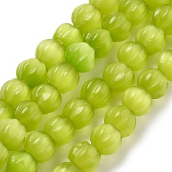 Светло-зеленый Коричневый Бусины Кошачие Глаза, тыквенные шарики, оливковый, 7~7.5x7 мм, отверстие : 0.8 мм, около 50~51 шт / нитка, 13.35" (33.9 см) ~ 13.62" (34.6 см)