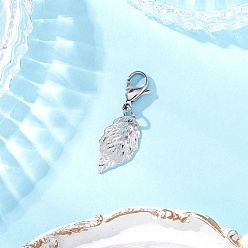 Нержавеющая Сталь Цвет 304 Подвесные украшения из текстурированной нержавеющей стали в виде листьев, цвет нержавеющей стали, 30.5 мм