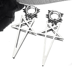 Stainless Steel Color 304 Stainless Steel Rivet Hoop Dangle Earrings, Star, Stainless Steel Color, 70x31mm