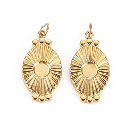 Real 14K Gold Plated 304 Stainless Steel Pendant Cabochon Settings, with Jump Rings, Oval, Real 14K Gold Plated, Tray: 1/8 inch(4mm), 20.5x11x2mm, Jump Ring: 3.8x0.5mm, 2.8mm inner diameter