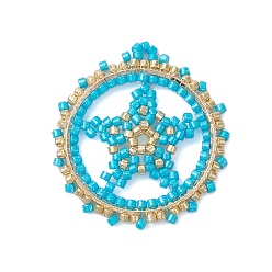 Темно-Голубой Бисер бисерные подвески, плоский круглый с подвеской в виде звезды, глубокое синее небо, 38x35x2 мм, отверстие : 2 мм