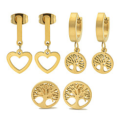 Mixed Shapes Ионное покрытие (ip) 304 наборы сережек-подвесок из нержавеющей стали, разнообразные, 9.9~28 мм, 3 пар / набор