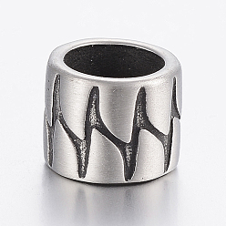 Античное Серебро 304 из нержавеющей стали бусы, бусины с большим отверстием, колонка, античное серебро, 11.5x9.5 мм, отверстие : 8 мм